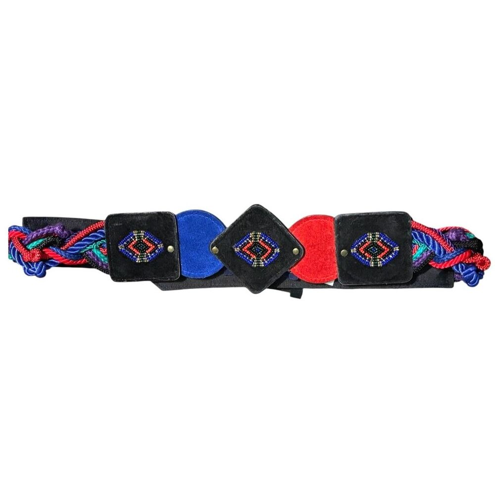 Vintage 80s Ginnie Johansen Designs Dallas Beaded Braided Rope Belt 36"